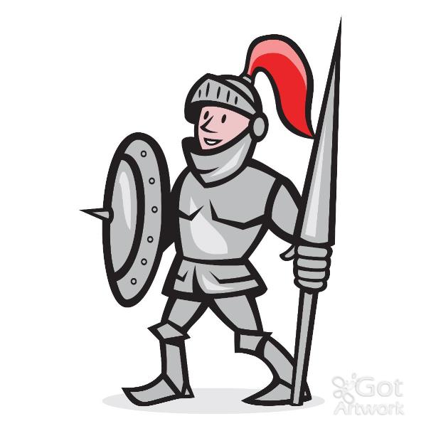 Knight Shield Holding Lance Cartoon