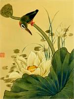 Bird On Lotus As Framed Poster