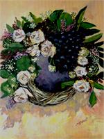 Grapes And White Flower As Framed Poster