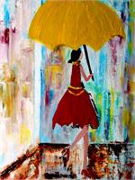 Lady Walking In The Rain As Framed Poster
