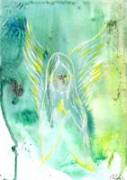 Angel Praying Original Acrylic Green Painting White Guardian Angel Pray As Framed Poster