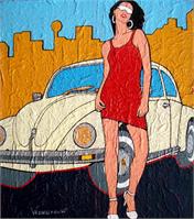 Portrait Of A Woman With A Beetle As Greeting Card