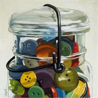 Old Button Jar - Realistic Still Life As Framed Poster