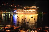 Cruise Ship And Harbor At Night Charlotte Amalie St Thomas Photograph By Roupen Baker As Framed Poster