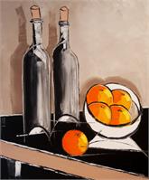 Bottles F Wine And Oranges As Framed Poster