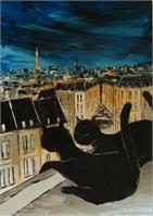 Black Cat With His Pretty On Paris Roofs As Framed Poster
