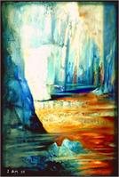 Ice Gathering Golden River Between Mountains Of Melting Glaciers As Framed Poster