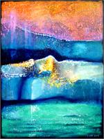 Moving World Over Blue Water Ice Blocks And Golden Sky As Framed Poster