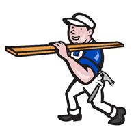 Carpenter Worker Carrying Timber Cartoon As Framed Poster