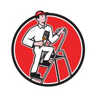 House Painter Paintbrush On Ladder Cartoon As Framed Poster
