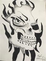 Skull Through The Flames As Framed Poster