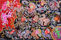 P162 - Bracteates Of 12 Riders In A Furious Hunt For The Woman ... 2012. Acrylic On Canvas