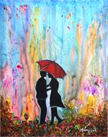 Couple On A Rainy Date Romantic Painting As Framed Poster