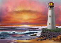 Lighthouse At Sunset As Framed Poster