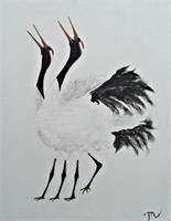 Duet Of The Golden-Beaked Cranes As Framed Poster