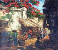 The Traditional Market In Java (signed 'R. Hadi' On The Right Bottom) As Framed Poster