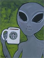 Alien And Coffee As Framed Poster