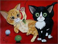 Ginger And Tuxedo Kittens As Greeting Card