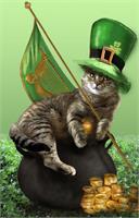 St Patrik's Day Cat Sitting On A Pot Of Gold As Framed Poster
