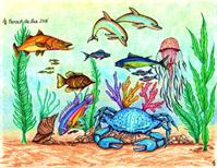 Beneath The Sea Full Version Original Full Color Mixed Media Drawing As Framed Poster