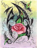 Pink Tribal Roses And Barbwire Original Drawing As Framed Poster