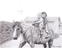 Two Children On Horseback 1943 As Framed Poster