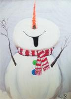 Snowman Looking Up At The Snow As Framed Poster