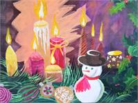 Holiday, Christmas Candles With Snowman And Bulbs As Framed Poster