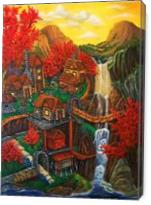 Mountain Village With Waterfall - Gallery Wrap