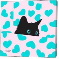 Kitty On Blanket With Hearts - Gallery Wrap