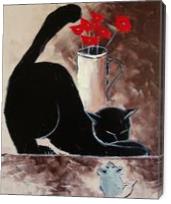Black Cat With Mouse And Poppies - Gallery Wrap
