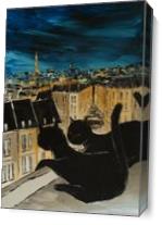 Black Cat With His Pretty On Paris Roofs As Canvas
