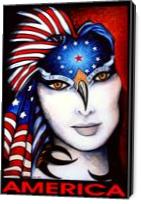 America Portrait of A Woman with Big White Face and Flag Over Head - Gallery Wrap