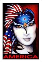 America Portrait of A Woman with Big White Face and Flag Over Head - No-Wrap