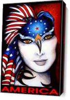 America Portrait of A Woman with Big White Face and Flag Over Head - Gallery Wrap Plus