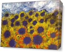 Sunflowers On A Cloudy Day As Canvas