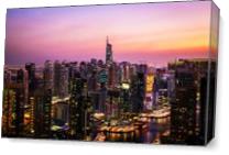 Skyline Jumeirah Lake Towers, Dubai, United Arab Emirates At Dusk - Gallery Wrap Plus