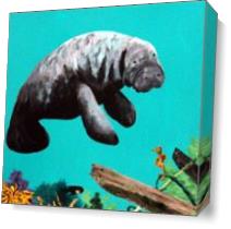 Seahorse And Manatee As Canvas