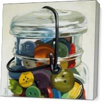 Old Button Jar - Realistic Still Life As Canvas