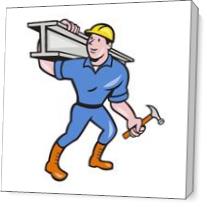 Construction Worker Ibeam Hammer As Canvas