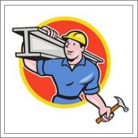 Construction Steel Worker Carry I-Beam Circle Cartoon - No-Wrap