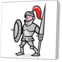 Knight Shield Holding Lance Cartoon As Canvas