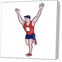 Marathon Runner Winning Cartoon As Canvas