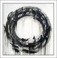 Large Black And White Contemporary Abstract Circle Painting - No-Wrap