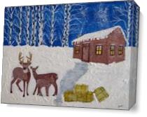 Deers With Hay As Canvas