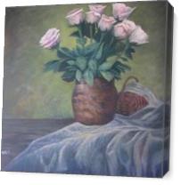 White Roses In Terra Vase - Gallery Wrap Plus