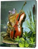 Frog Playing Cello In Lily Pond - Gallery Wrap