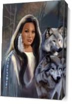 Native American Maiden With Wolves As Canvas