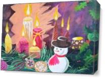 Holiday, Christmas Candles With Snowman And Bulbs As Canvas