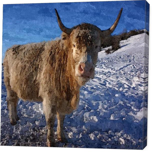Graceful Goat On Snowy Snow - Winter Season Animal Stepping On Ice Cold White Snow Oil Painting